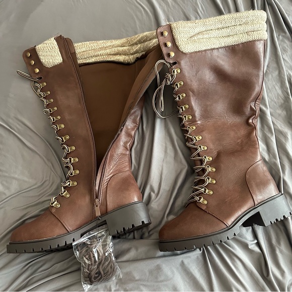 NIB Torrid (Wide Calf) Brown Lace-Up Combat Boots - Picture 3 of 11